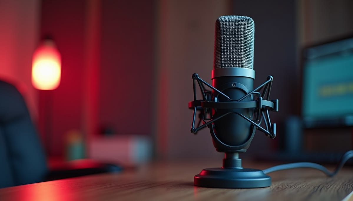 Microfone de estúdio sobre uma mesa